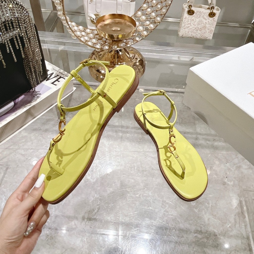Dioriviera C'est Dior Thong Sandals Yellow Calfskin