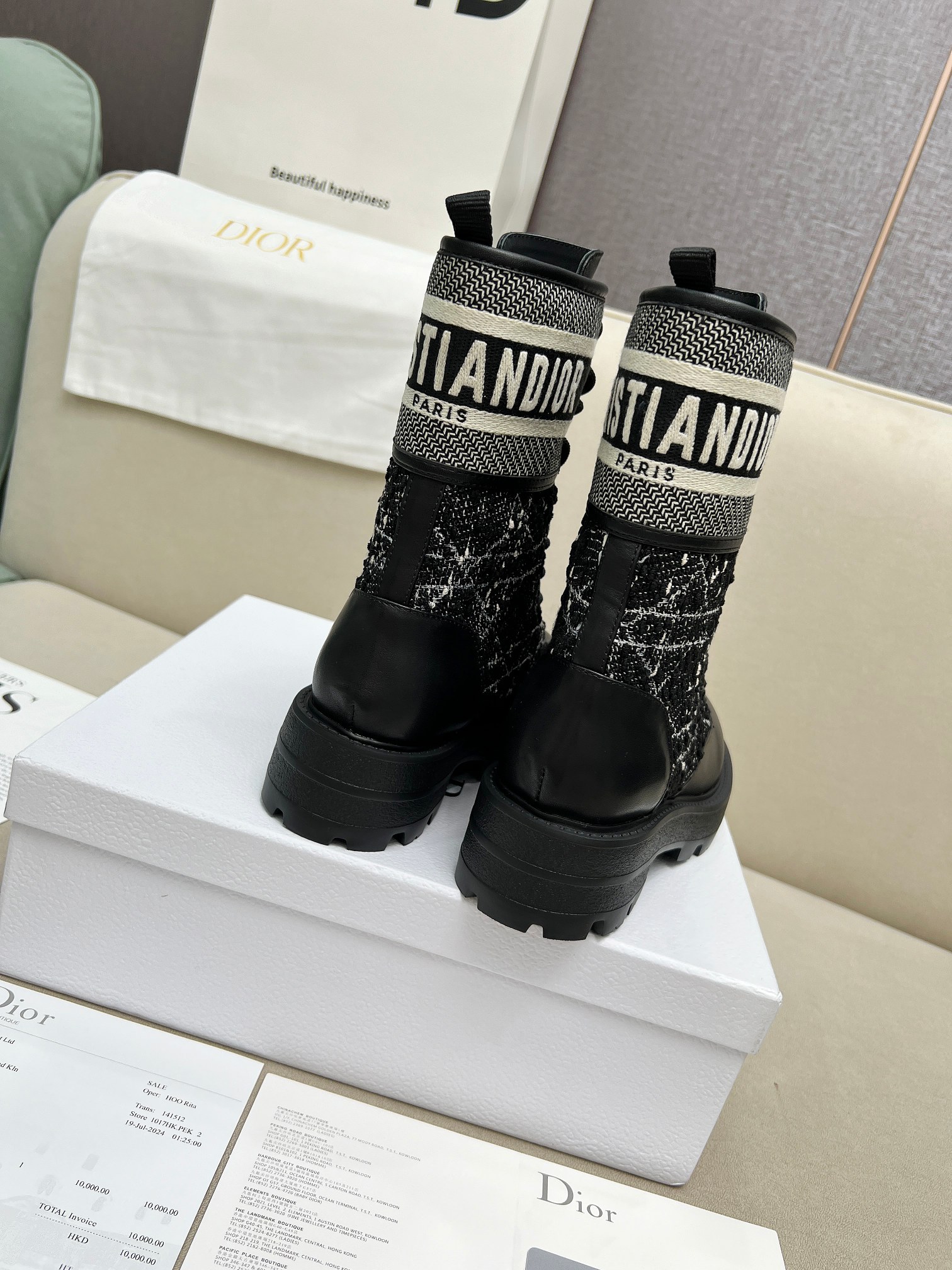 Dior D-Major Black and White Technical Fabric Ankle Boots - Image 3