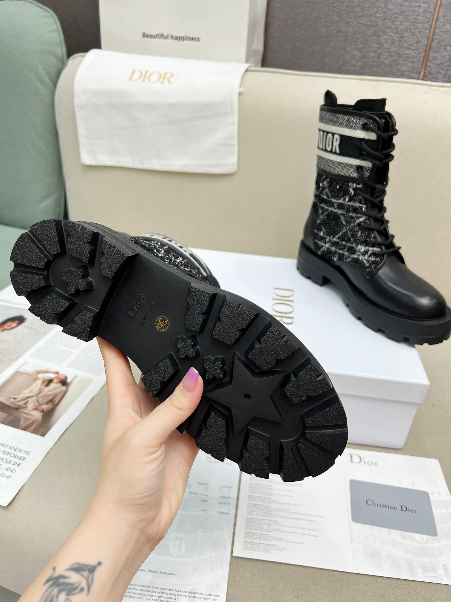Dior D-Major Black and White Technical Fabric Ankle Boots - Image 7