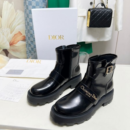 Dior D-Quest Black Leather Ankle Boots