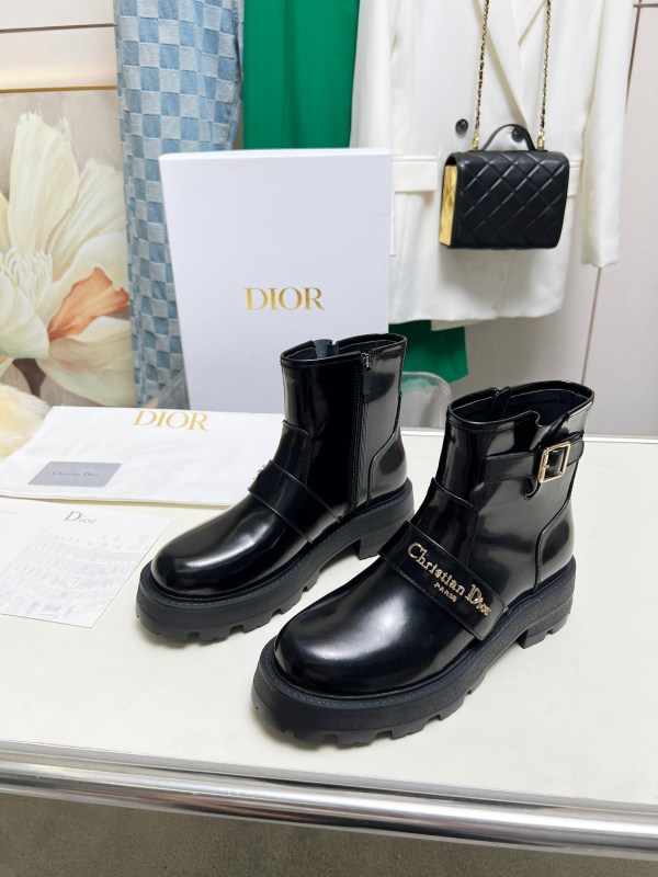 Dior D-Quest Black Leather Ankle Boots
