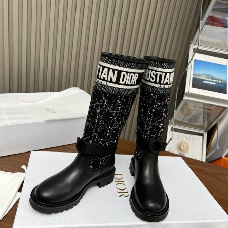 Dior D-Unit High Black Technical Fabric and Calfskin Boots