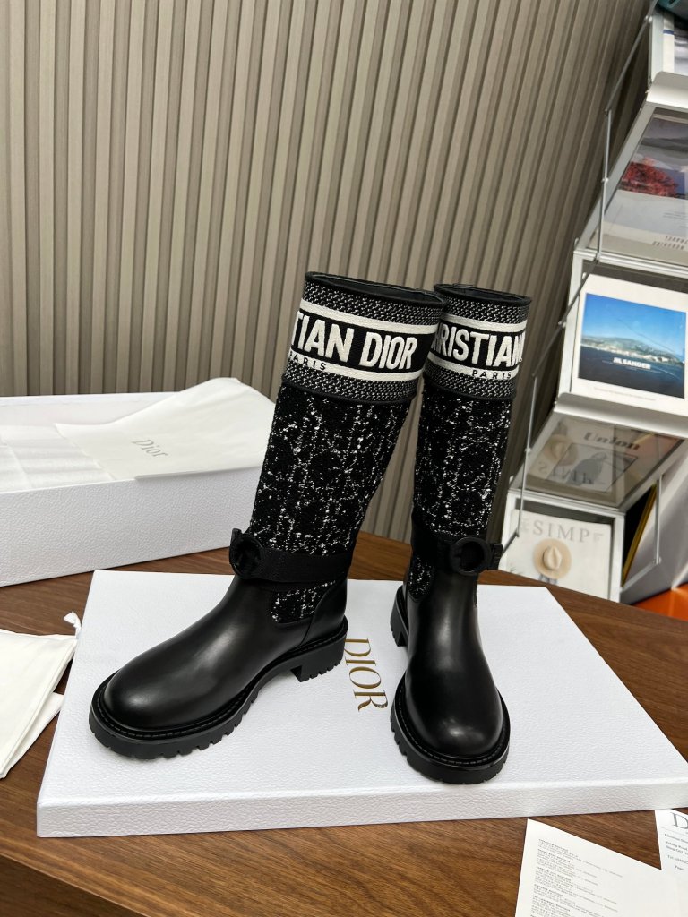 Dior D-Unit High Black Technical Fabric and Calfskin Boots
