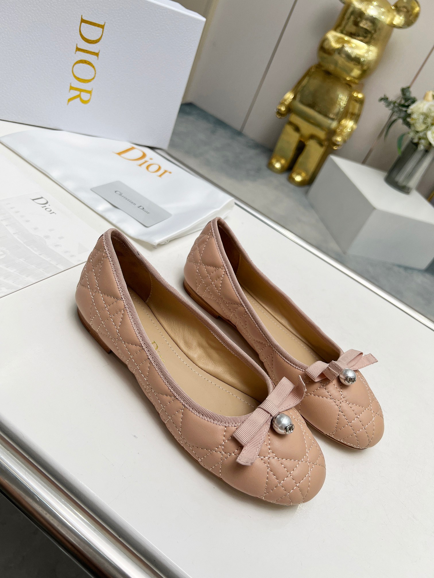 Dior J'Adior Ballet Nude Quilted Cannage Calfskin Flats - Image 4