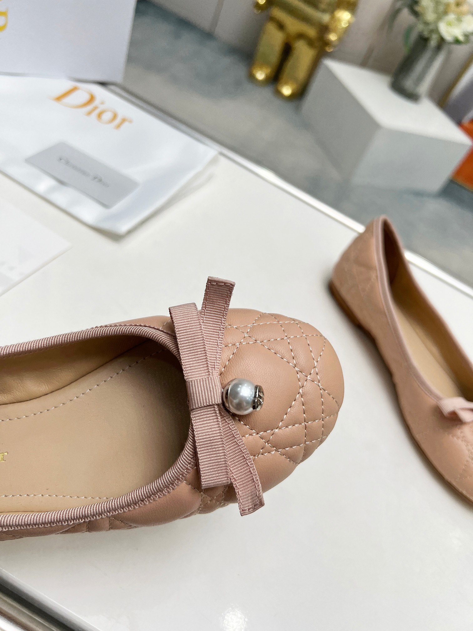 Dior J'Adior Ballet Nude Quilted Cannage Calfskin Flats - Image 3