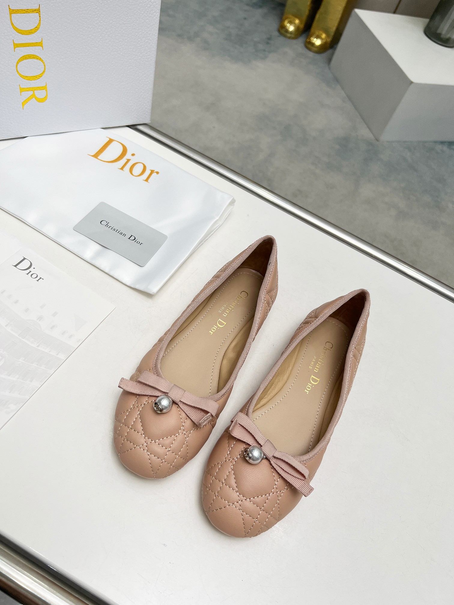 Dior J'Adior Ballet Nude Quilted Cannage Calfskin Flats - Image 2