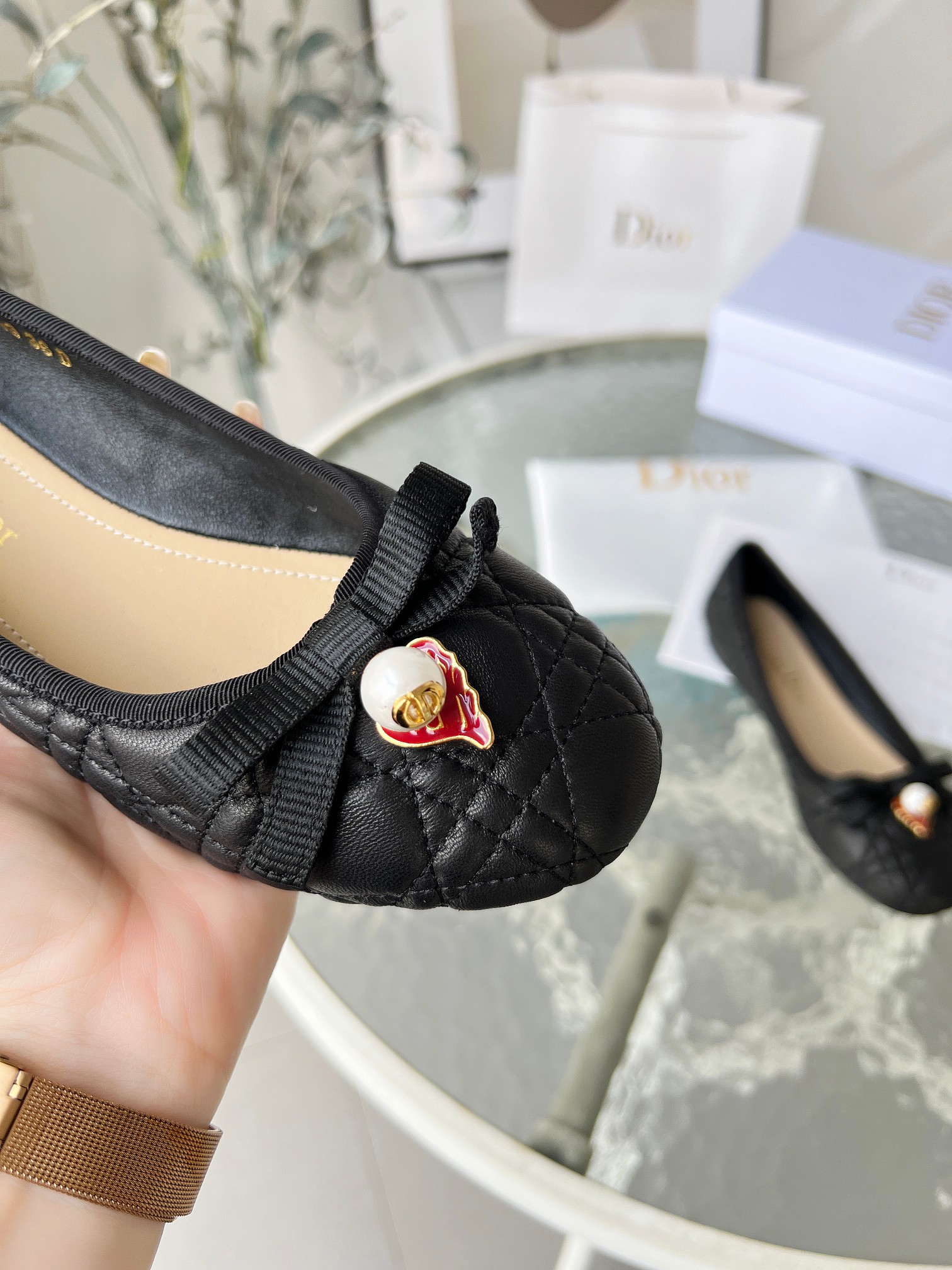 Dior J'Adior Ballet Black Quilted Cannage Calfskin Flats - Image 9