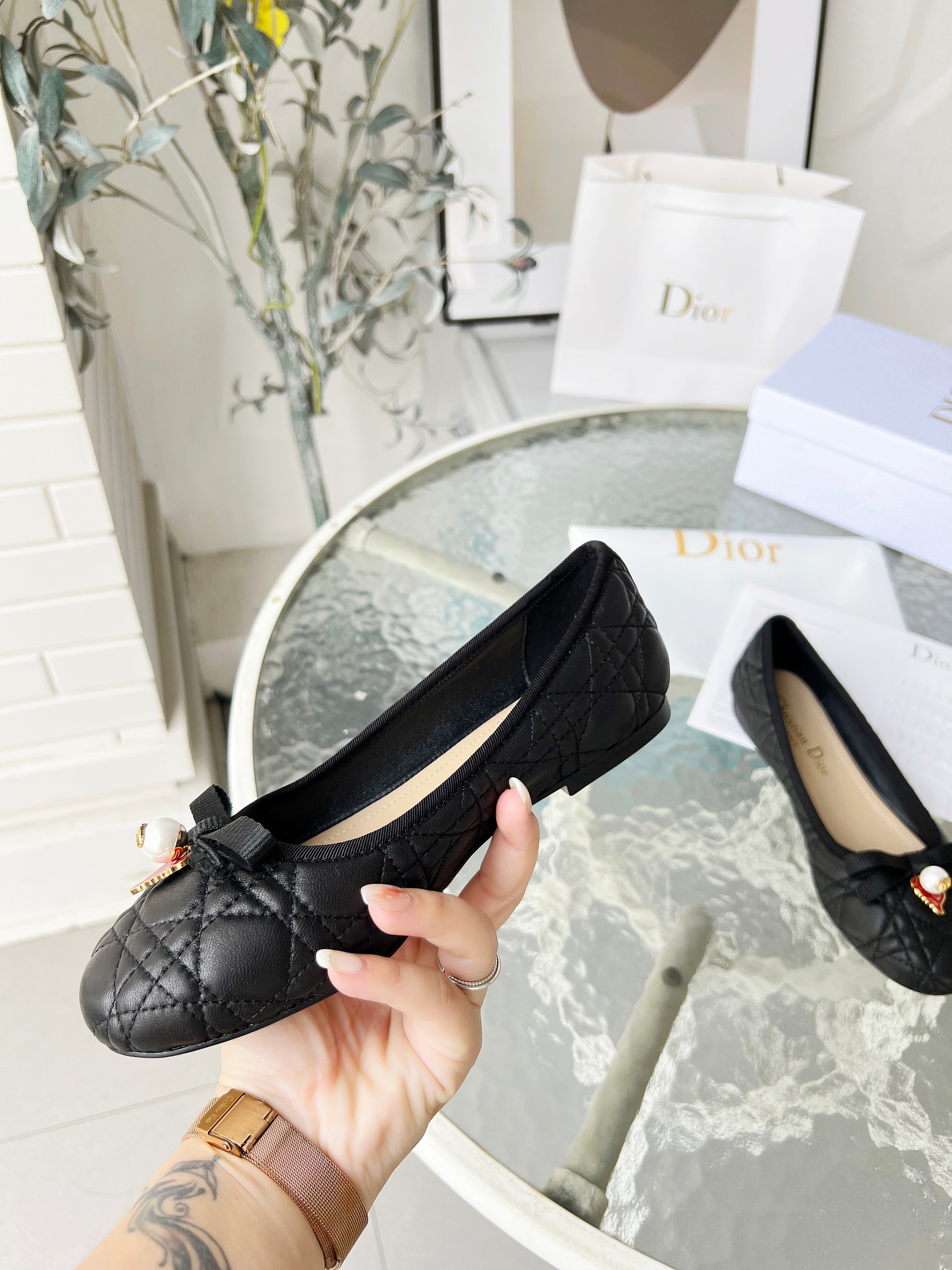 Dior J'Adior Ballet Black Quilted Cannage Calfskin Flats - Image 3