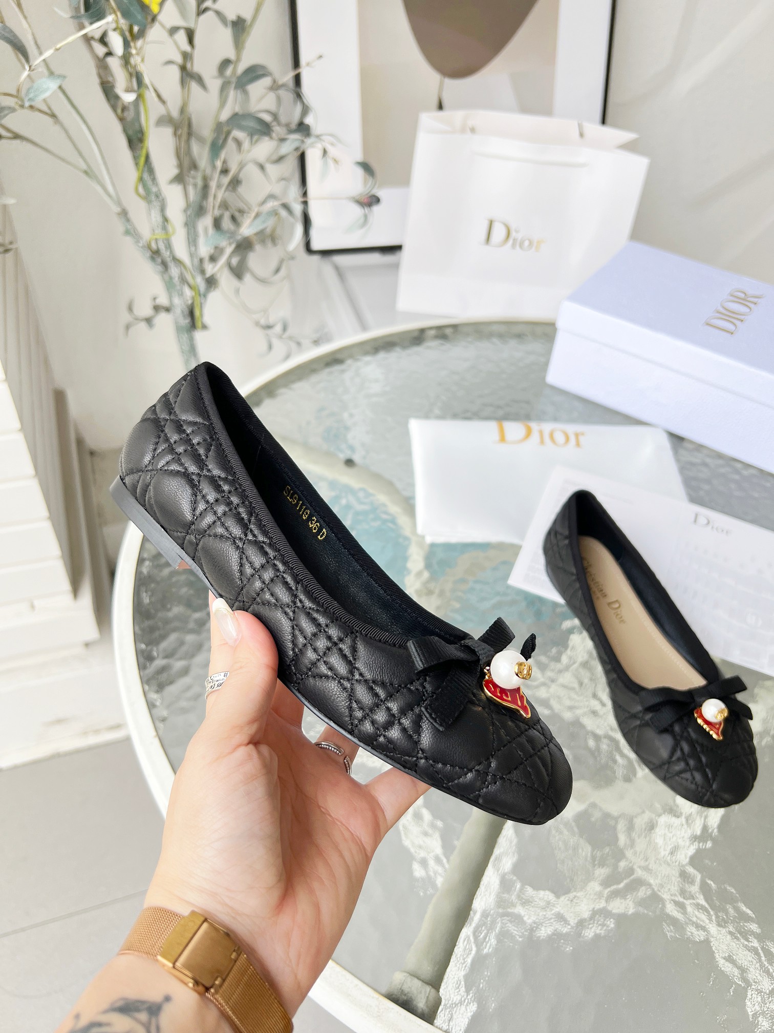 Dior J'Adior Ballet Black Quilted Cannage Calfskin Flats - Image 2