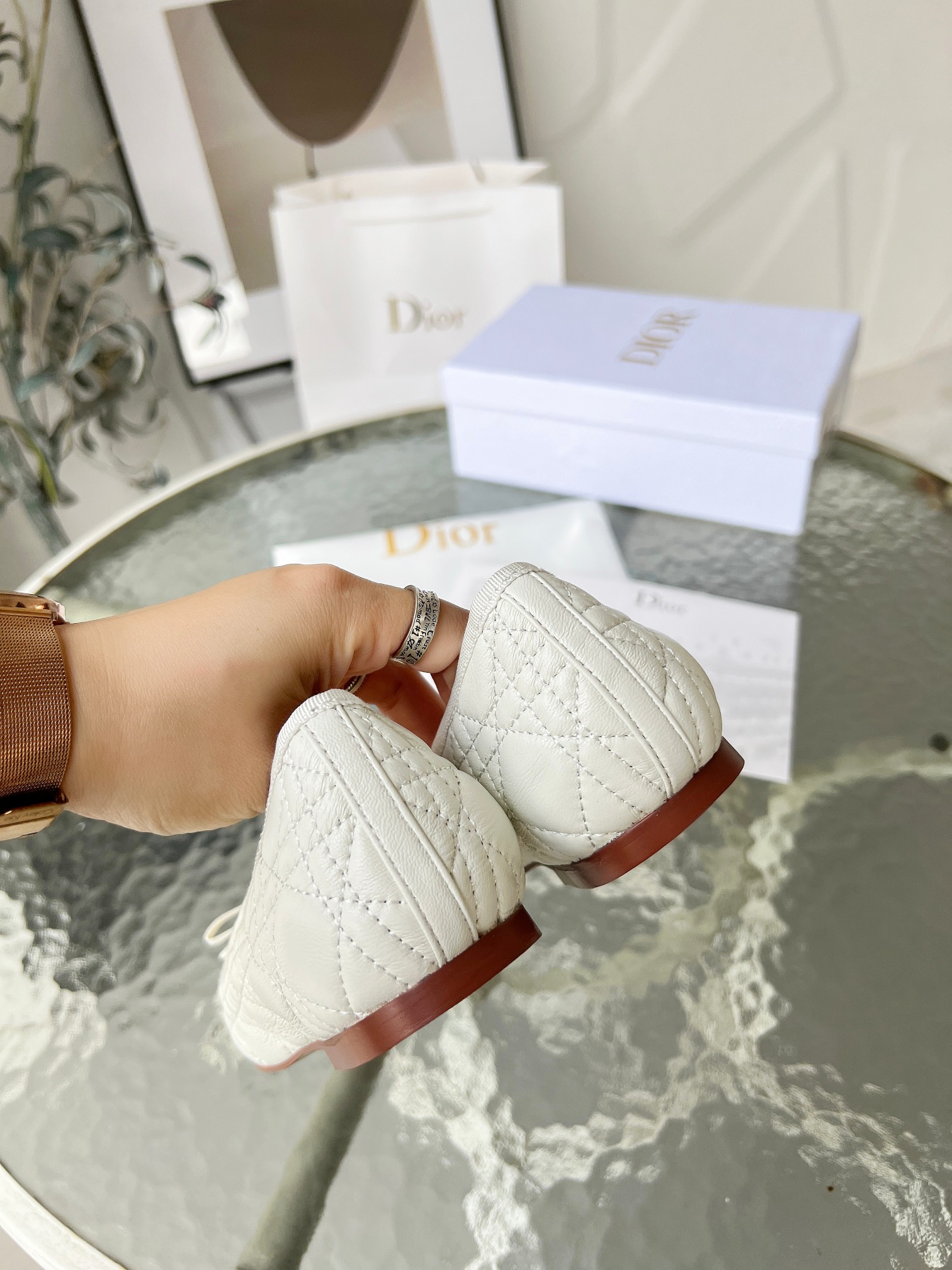 Dior J'Adior Ballet White Quilted Cannage Calfskin Flats - Image 8