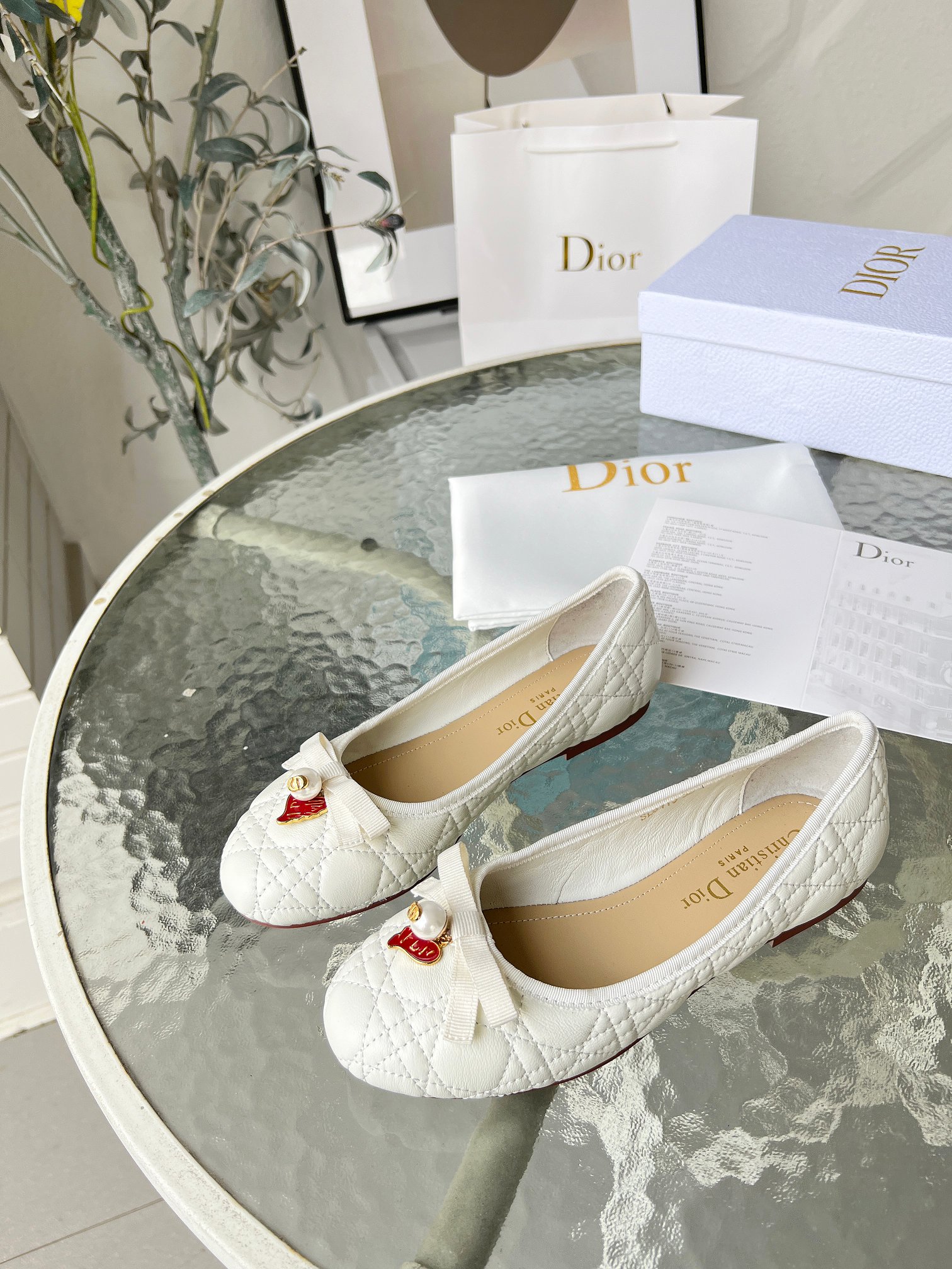 Dior J'Adior Ballet White Quilted Cannage Calfskin Flats