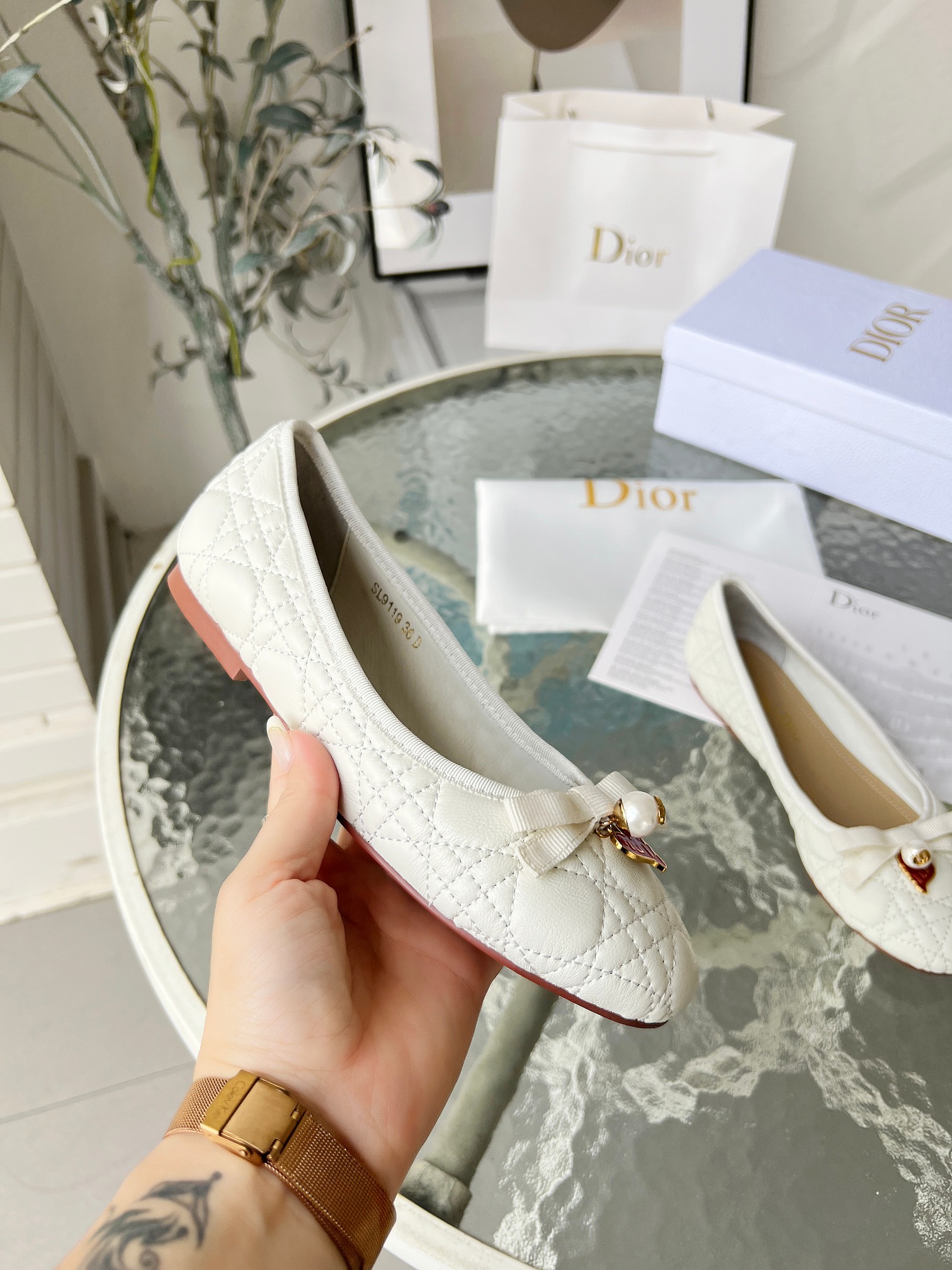 Dior J'Adior Ballet White Quilted Cannage Calfskin Flats - Image 4
