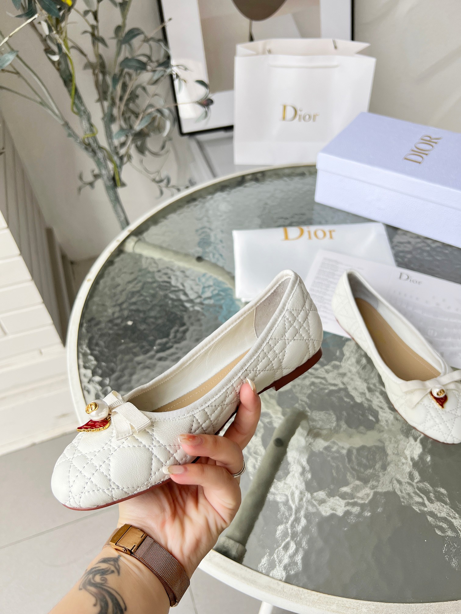 Dior J'Adior Ballet White Quilted Cannage Calfskin Flats - Image 3