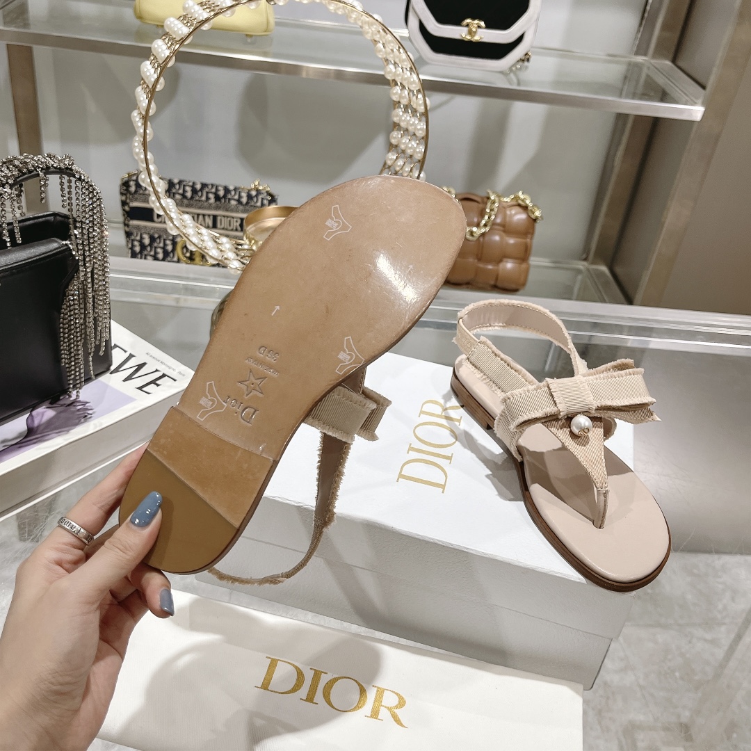 Dior Belle Beige Grosgrain and Pearl Sandals - Image 10