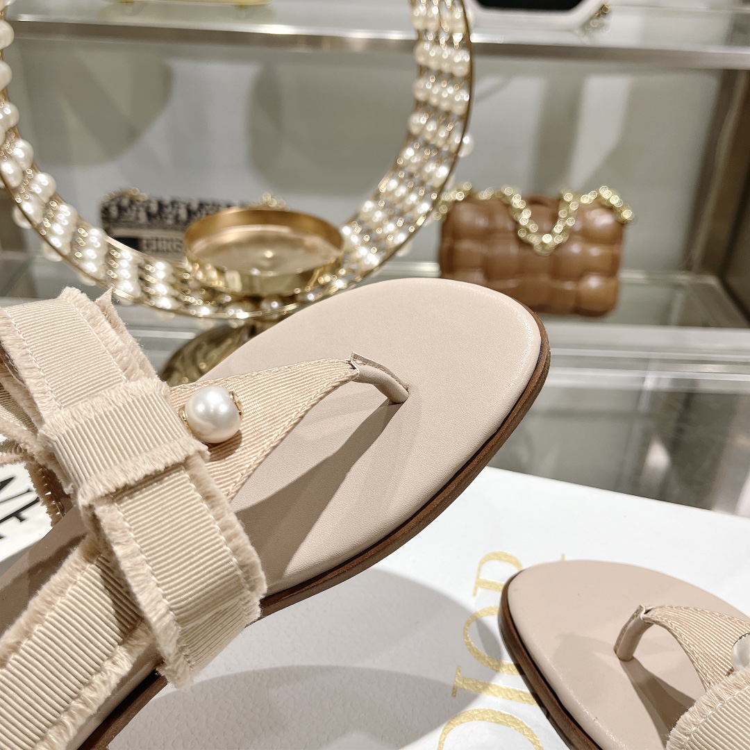 Dior Belle Beige Grosgrain and Pearl Sandals - Image 9