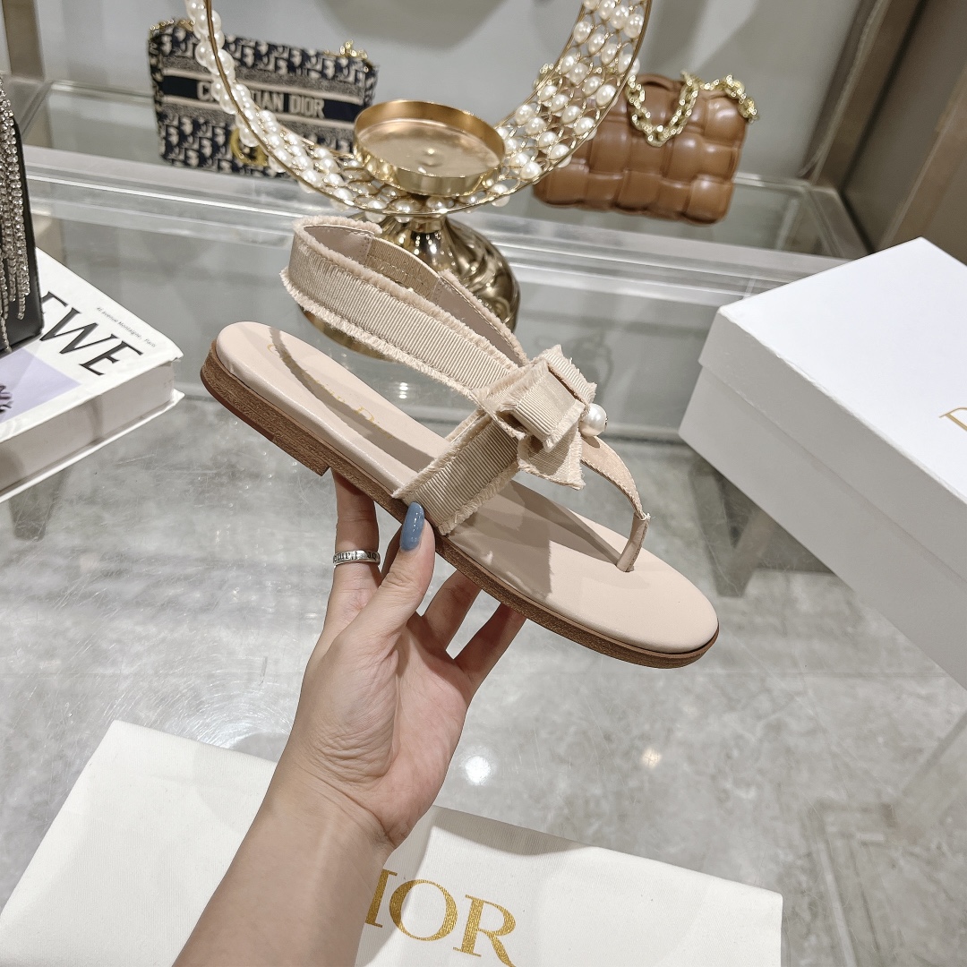 Dior Belle Beige Grosgrain and Pearl Sandals - Image 6