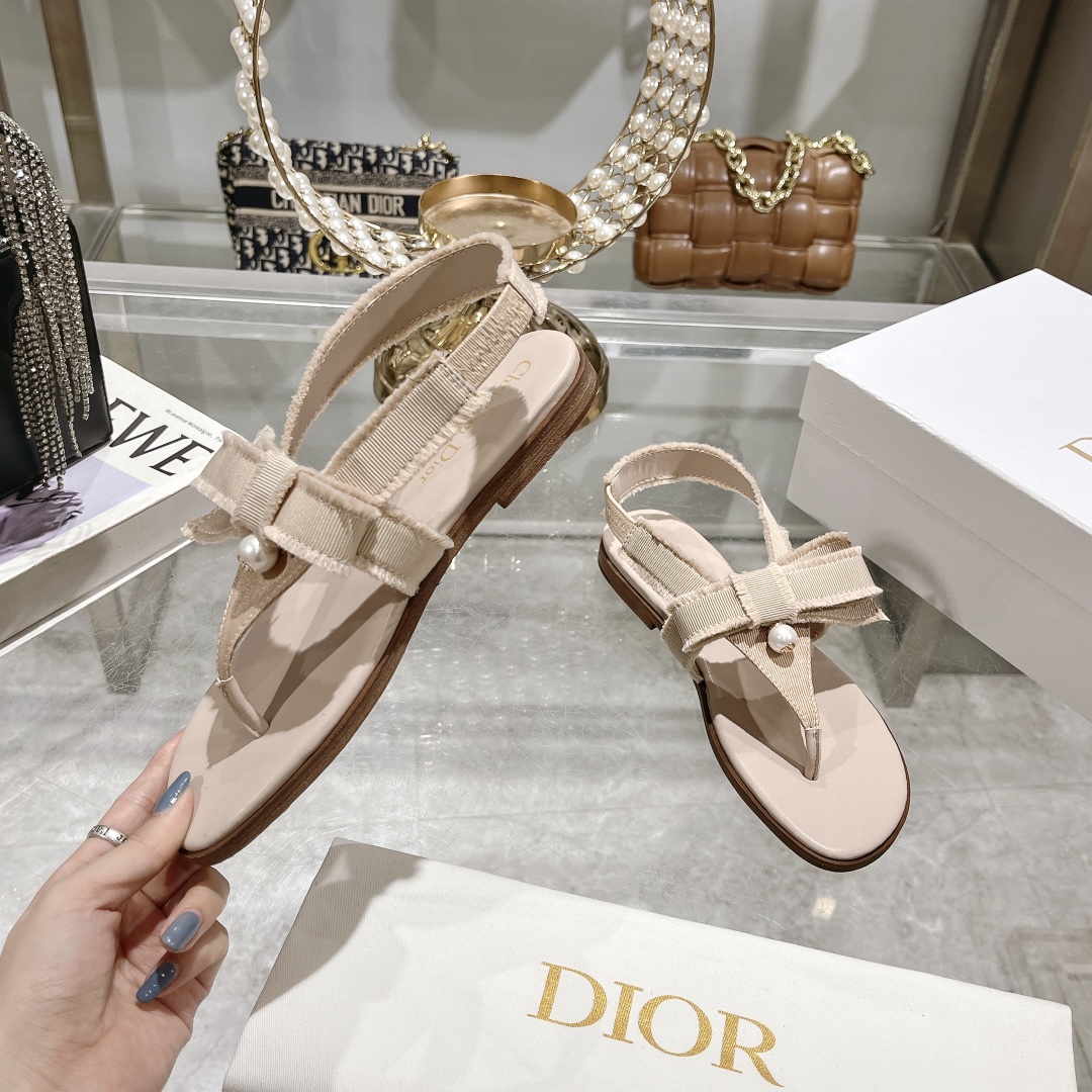 Dior Belle Beige Grosgrain and Pearl Sandals - Image 5