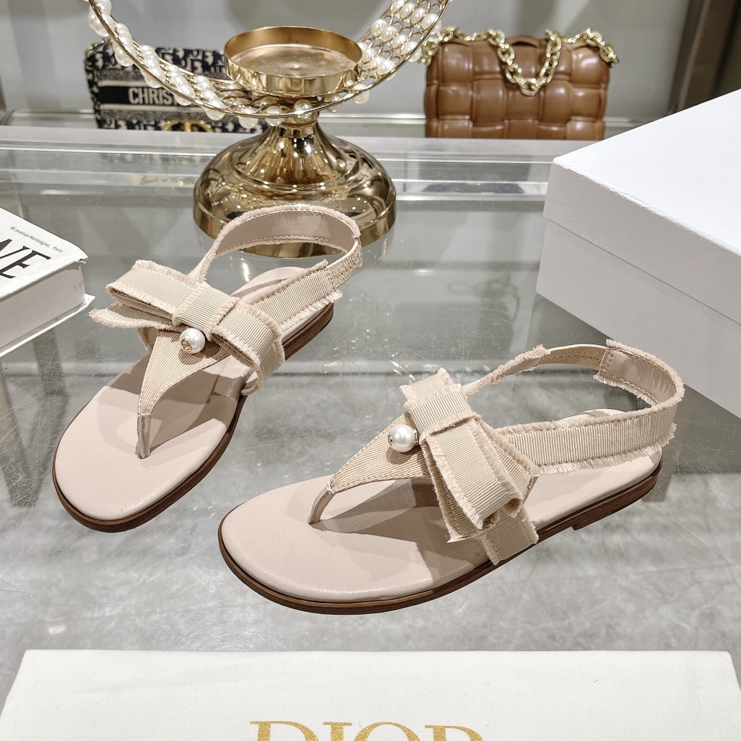 Dior Belle Beige Grosgrain and Pearl Sandals - Image 4