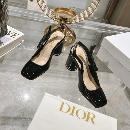 Miss Dior Chunky Heel Slingback Black Patent Leather Pumps