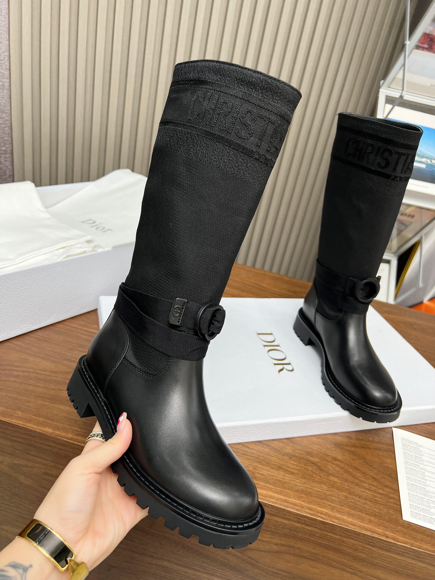 Dior D-Major High Black Technical Fabric and Calfskin Boots - Image 6