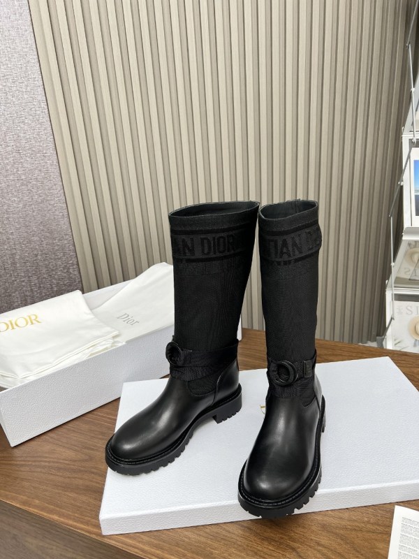 Dior D-Major High Black Technical Fabric and Calfskin Boots