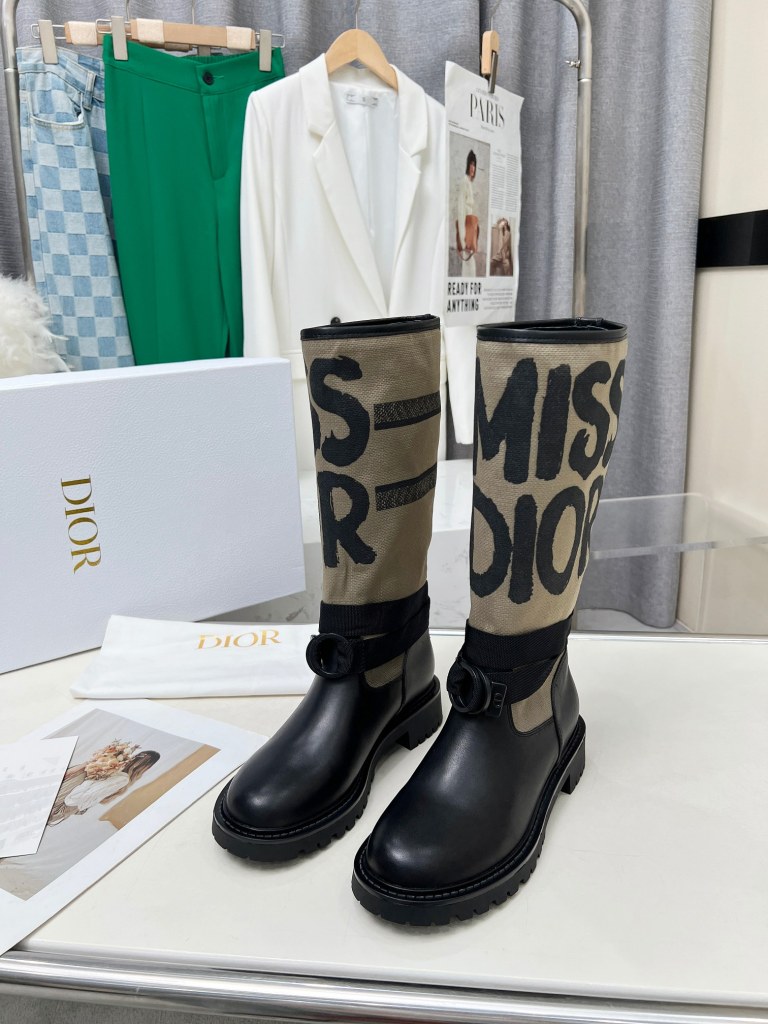 Dior D-Major Taupe Canvas and Black Leather Boots