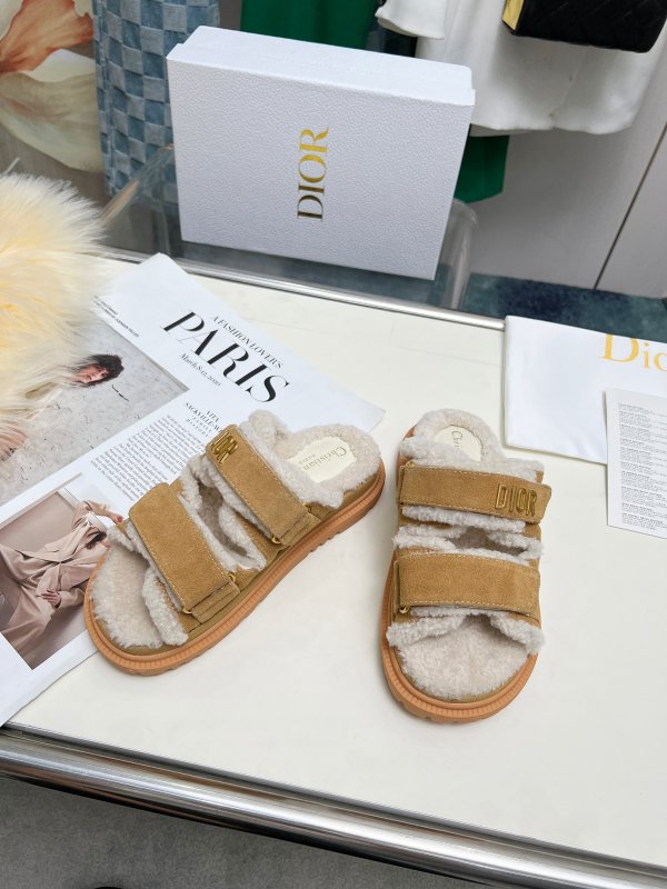Dior Dioract Beige Suede and Shearling Slides
