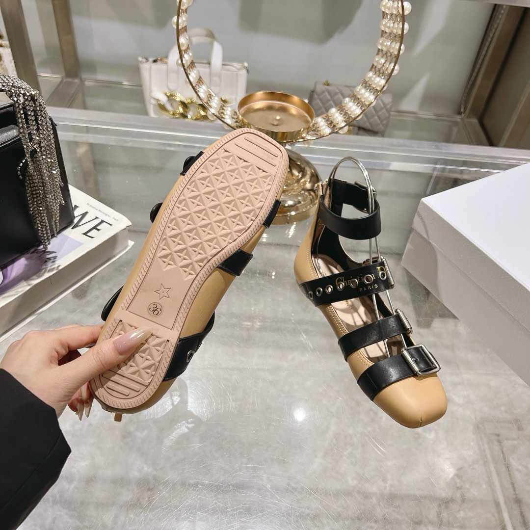 Dior Empreinte Ballerina Beige and Black Flats - Image 2