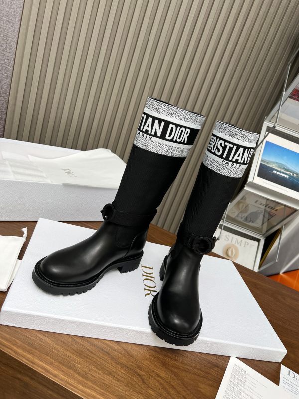 Dior D-Major Black Leather and Canvas Knee-High Boots