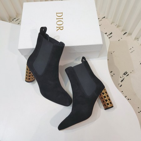 Dior Icon Black Suede High-Heeled Ankle  with Gold Cage Heels