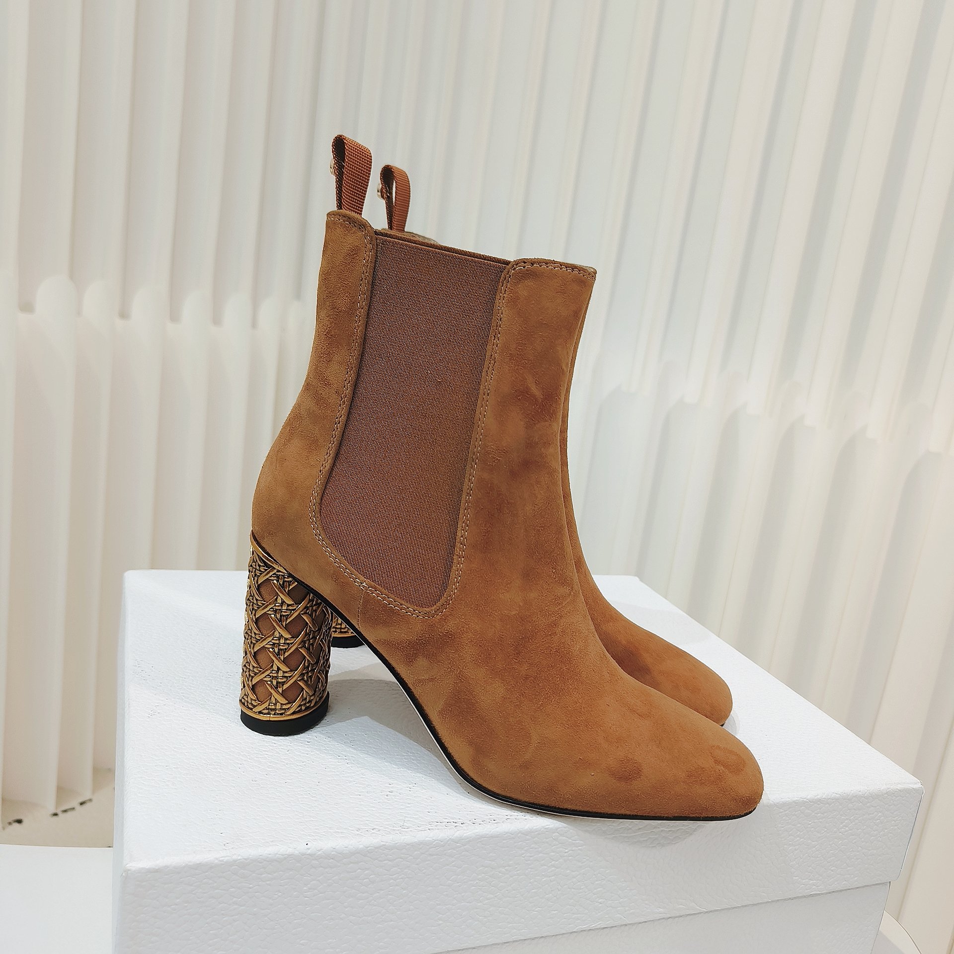 Dior Icon Brown Suede High-Heeled Ankle with Gold Cage Heels - Image 10