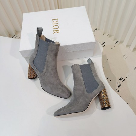 Dior Icon Grey Suede High-Heeled Ankle  with Gold Cage Heels