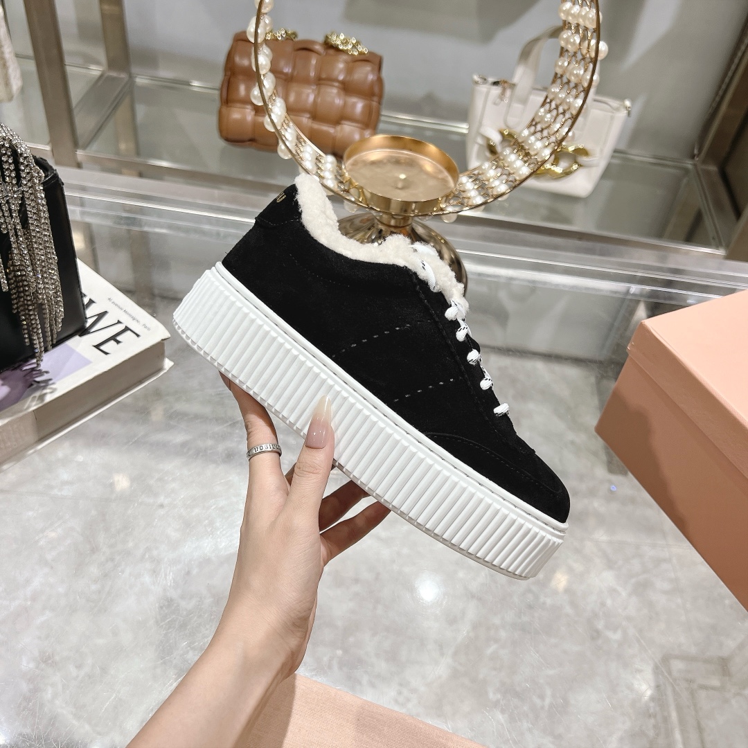 Miu Miu Black Suede Shearling-Lined Platform Sneakers - Image 8