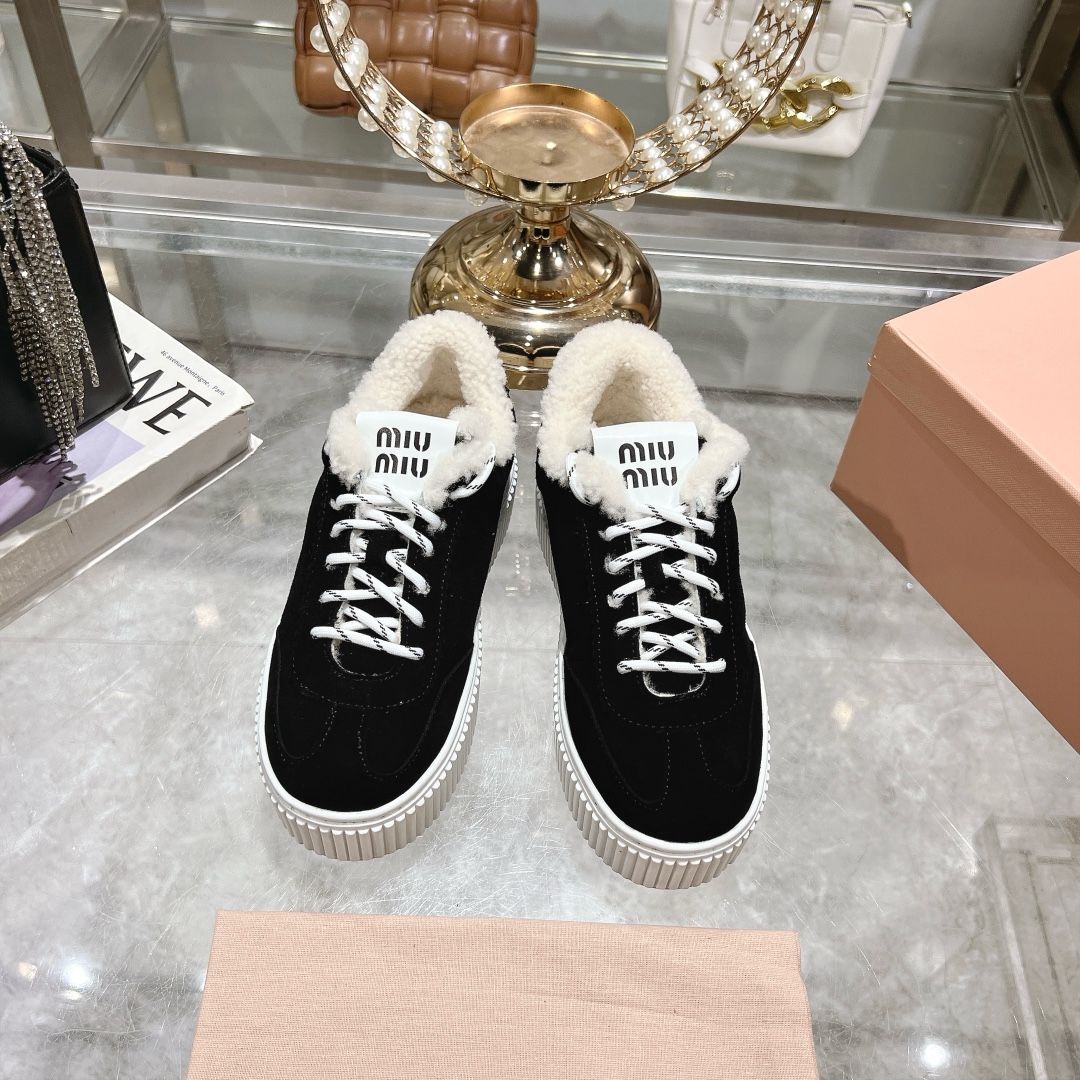 Miu Miu Black Suede Shearling-Lined Platform Sneakers - Image 10