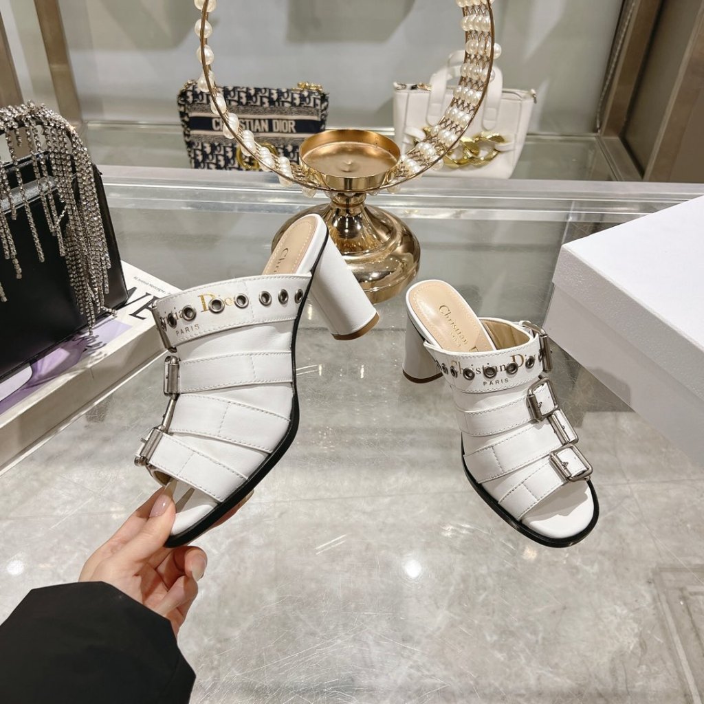 Dior Punk Heeled White Slides