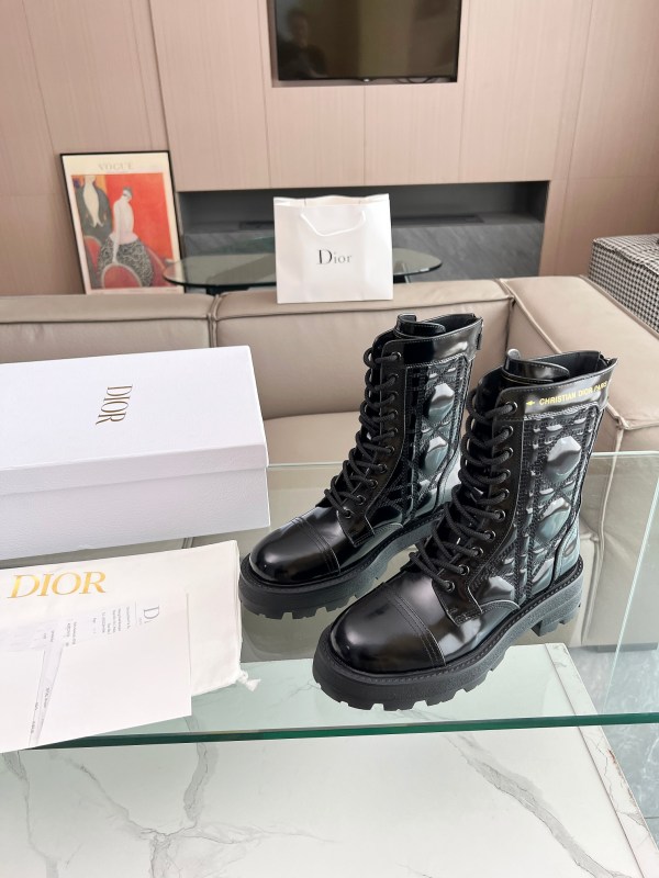 Dior D-Unit Ankle Black Patent Cannage Calfskin Boots