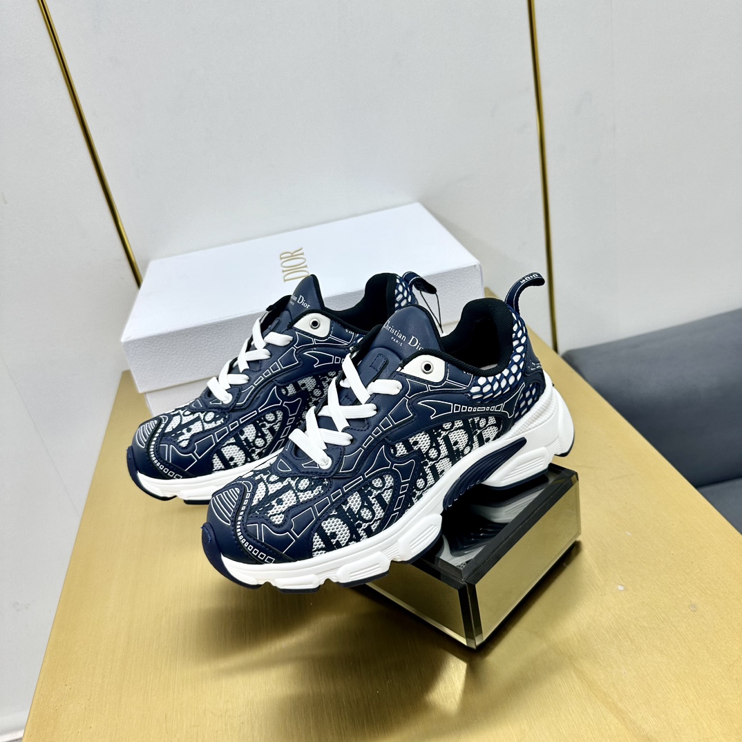 Dior Vibe lace-up casual Navy Blue & White sneakers - Image 4