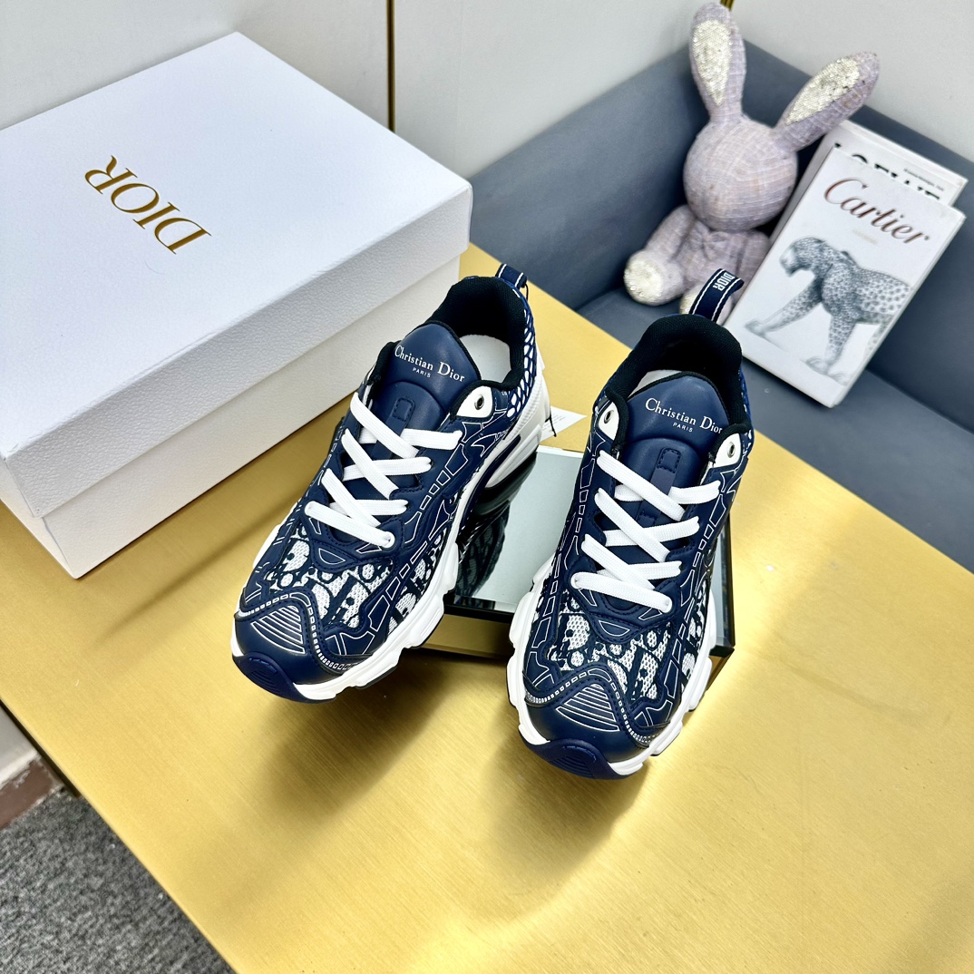 Dior Vibe lace-up casual Navy Blue & White sneakers - Image 6