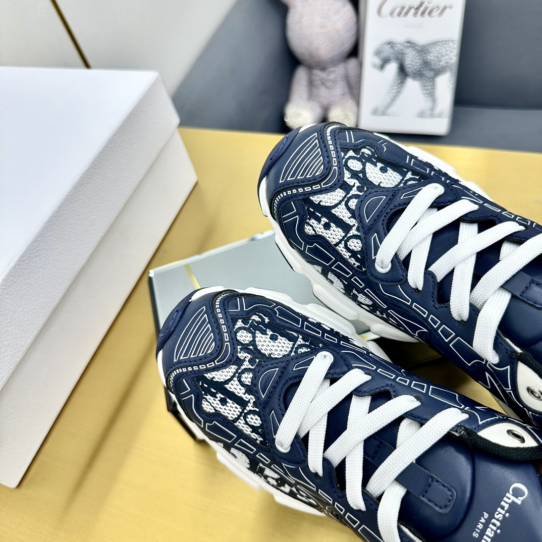 Dior Vibe lace-up casual Navy Blue & White sneakers - Image 3