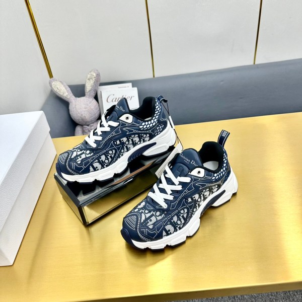 Dior Vibe lace-up casual Navy Blue & White sneakers