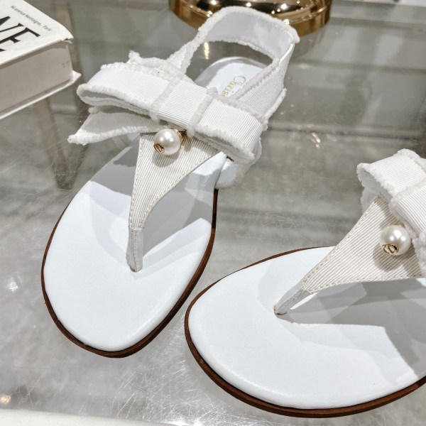 Dior Belle White Grosgrain and Pearl Sandals
