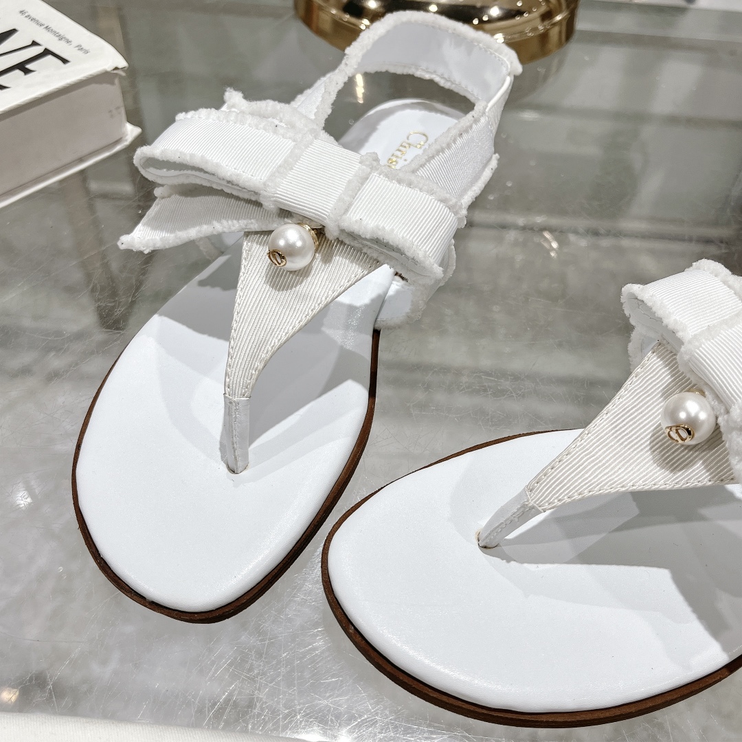 Dior Belle White Grosgrain and Pearl Sandals - Image 8