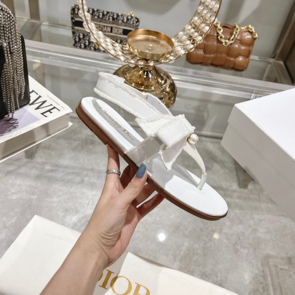 Dior Belle White Grosgrain and Pearl Sandals
