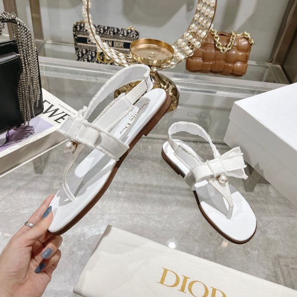 Dior Belle White Grosgrain and Pearl Sandals