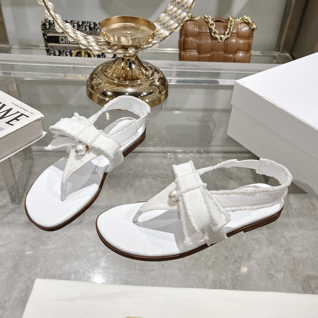 Dior Belle White Grosgrain and Pearl Sandals