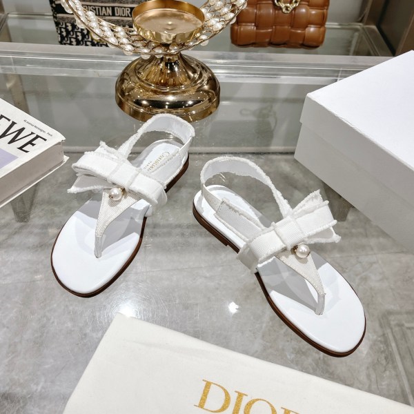 Dior Belle White Grosgrain and Pearl Sandals