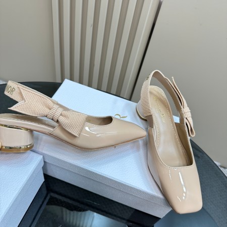 Miss Dior Beige Patent Leather Low-Heel Slingback Pumps