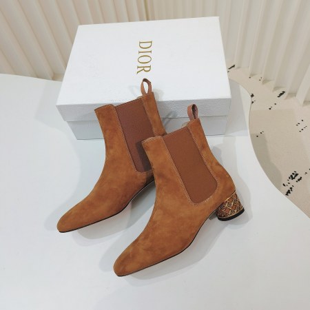 Dior Icon Brown Suede Ankle Boots with Gold Cage Heels