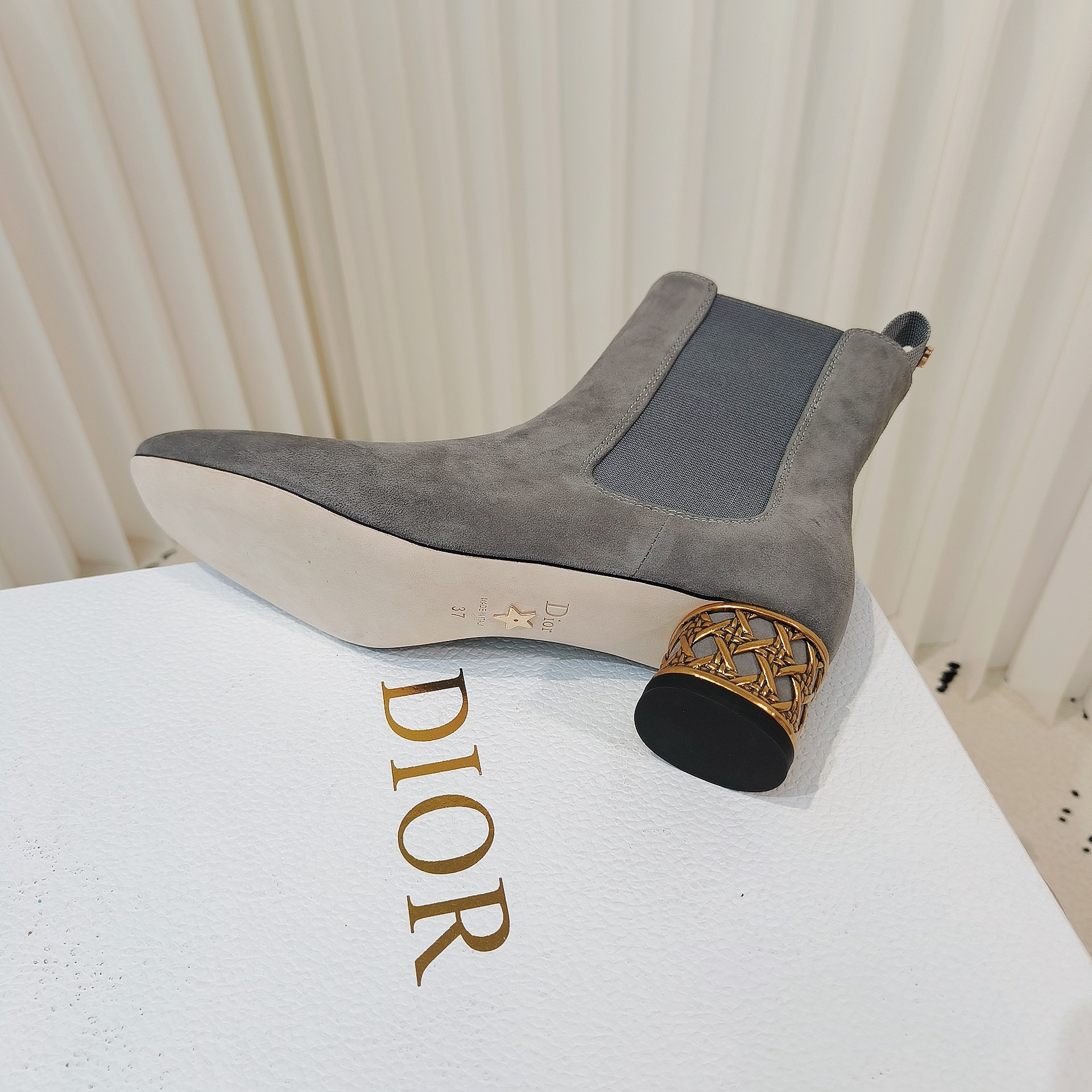 Dior Icon Grey Suede Ankle Boots with Gold Cage Heels - Image 3