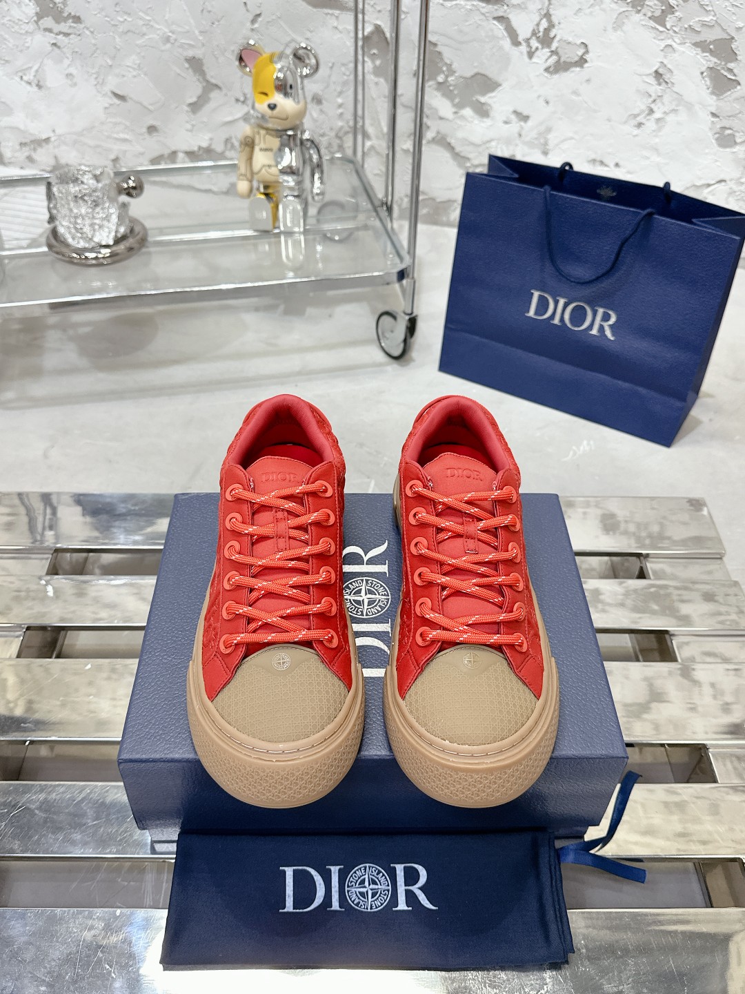 Dior x Stone Island B33 Red Sneaker - Image 2